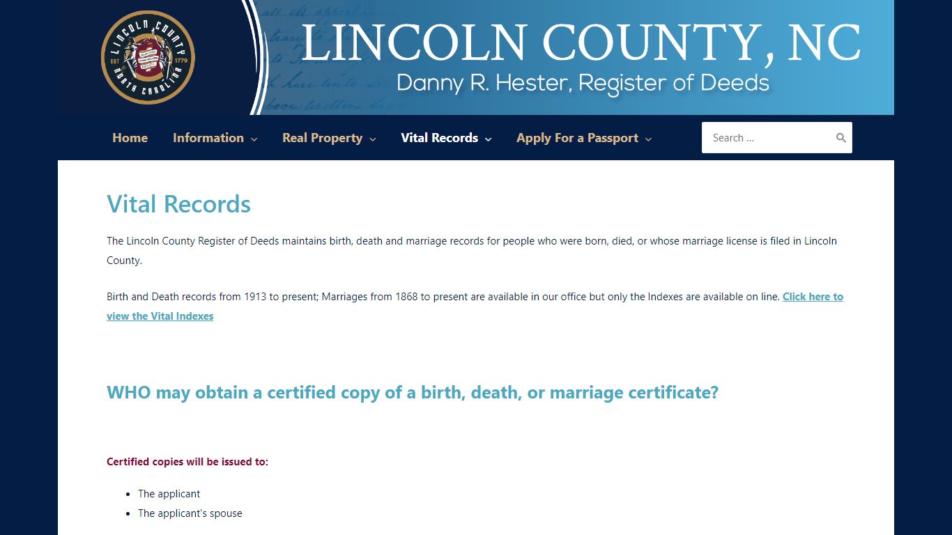 Vital Records – Lincoln County, NC Register of Deeds