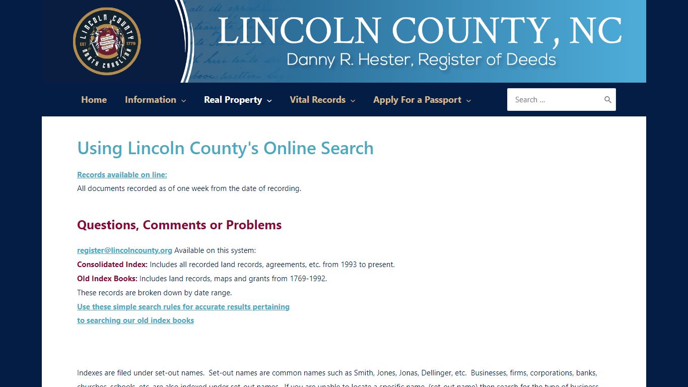 Land Records – Lincoln County, NC Register of Deeds